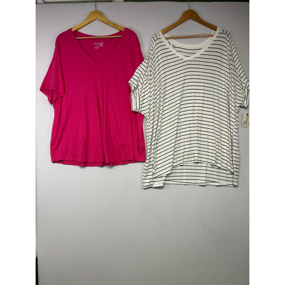 Casual Nautical Terra & Sky Womens 3X White Black Striped V-Neck Tunic Tee NWT
